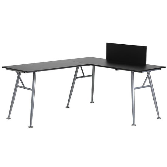 Flash Furniture Black Laminate L-Shape Computer Desk with Silver Frame Finish