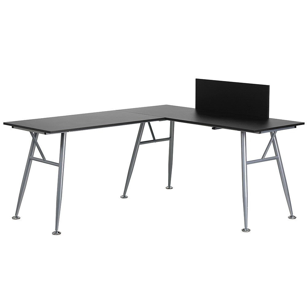 Flash Furniture Black Laminate L-Shape Computer Desk with Silver Frame Finish