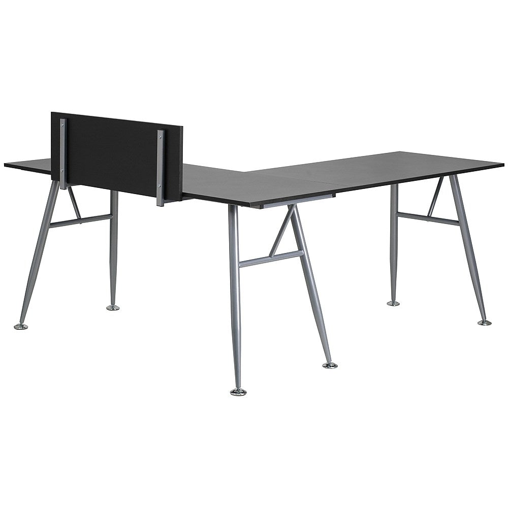 Flash Furniture Black Laminate L-Shape Computer Desk with Silver Frame Finish