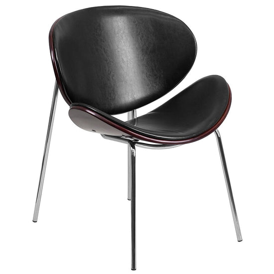 Flash Furniture Bentwood Leisure Reception Chair, Mahogany with Black Leather Upholstery