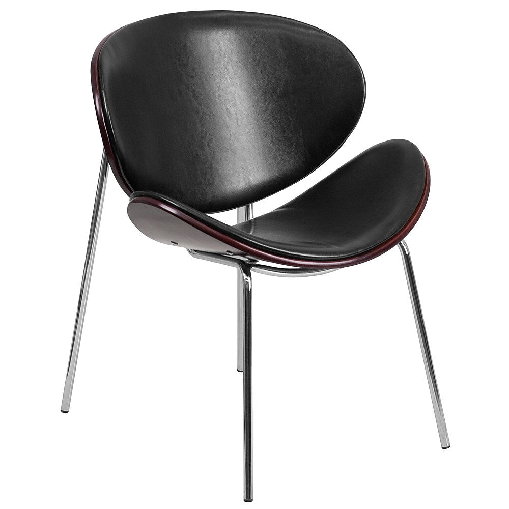 Flash Furniture Bentwood Leisure Reception Chair, Mahogany with Black Leather Upholstery