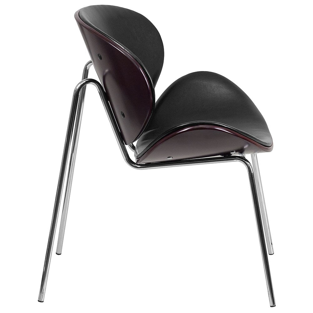 Flash Furniture Bentwood Leisure Reception Chair, Mahogany with Black Leather Upholstery