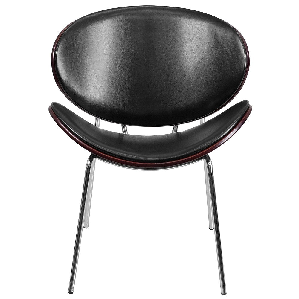 Flash Furniture Bentwood Leisure Reception Chair, Mahogany with Black Leather Upholstery