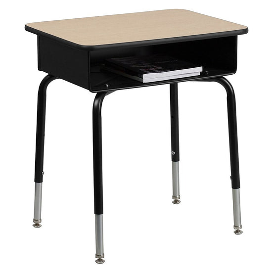 Flash Furniture Student Desk with Open Front Metal Book Box, Natural Laminate/Black