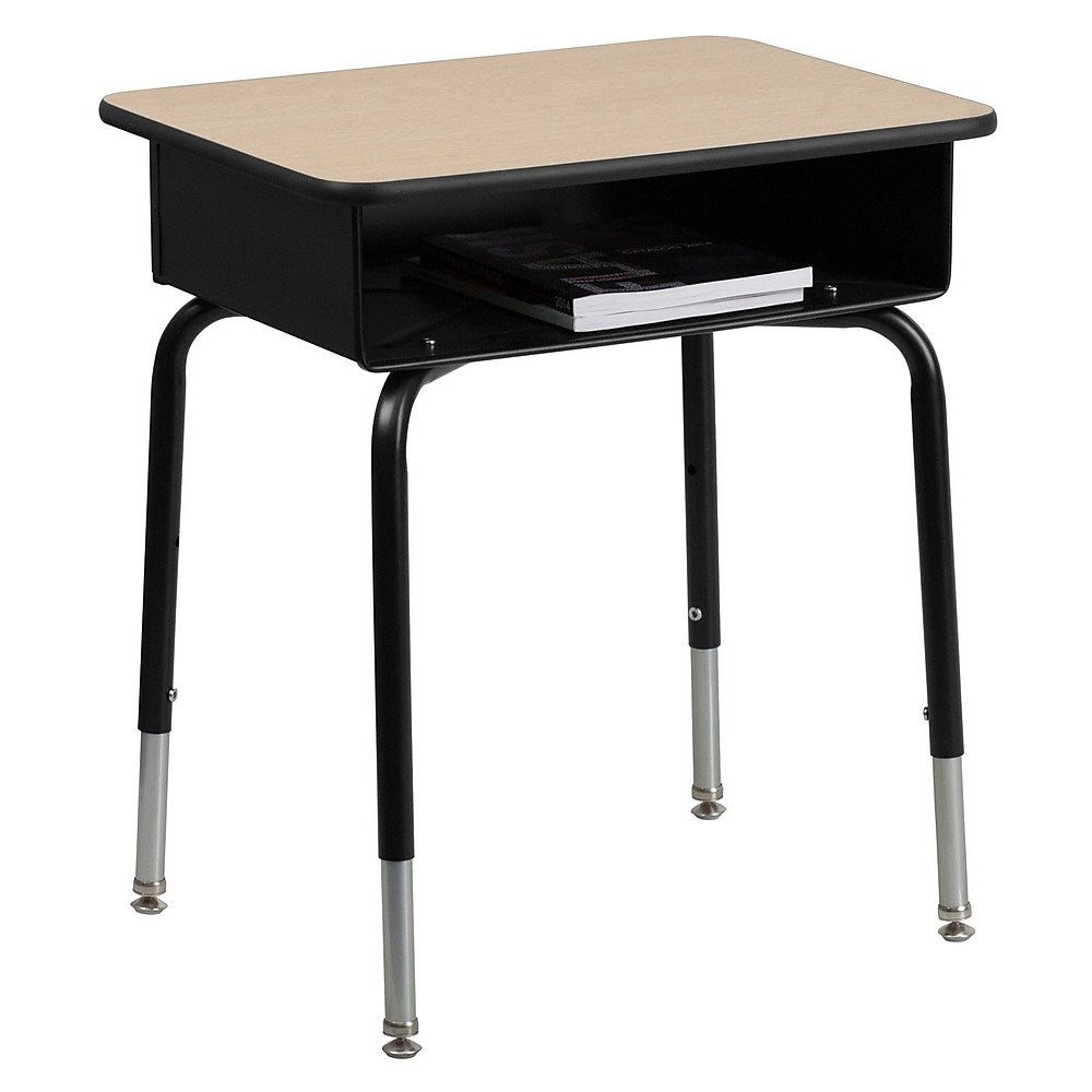 Flash Furniture Student Desk with Open Front Metal Book Box, Natural Laminate/Black