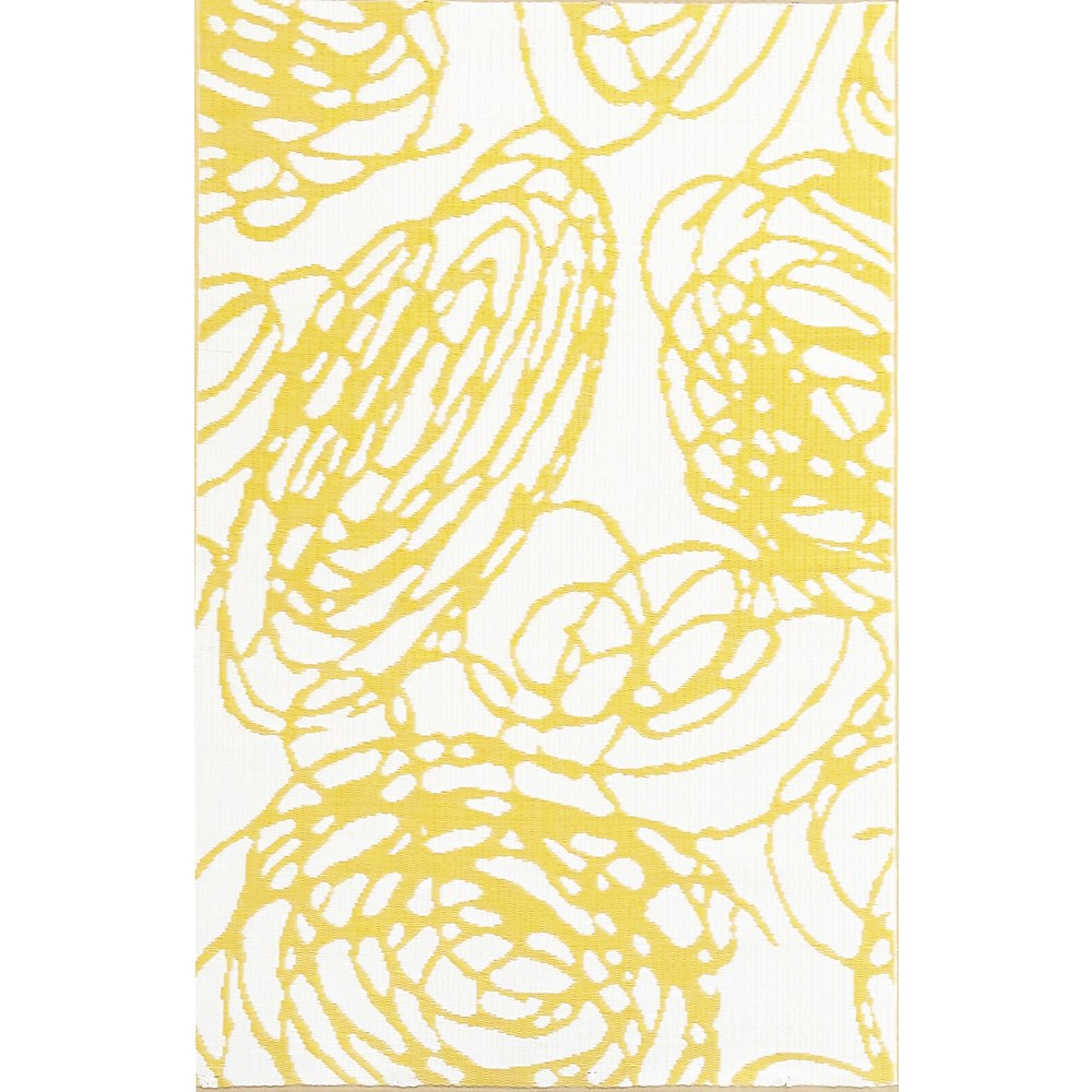 Mad Mats Doodles Outdoor Reversible Rug, 4' x 6', Yellow/White