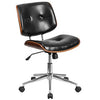 Mid-Back Black Leather Ergonomic Wood Swivel Task Chair